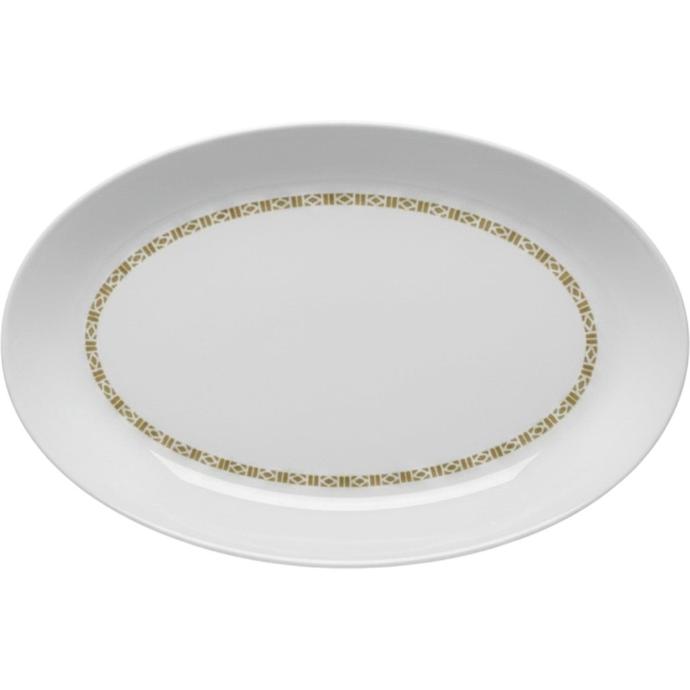 Syracuse China Syralite 101-L Oval Serving Platter White Gold Geometric 13 inch